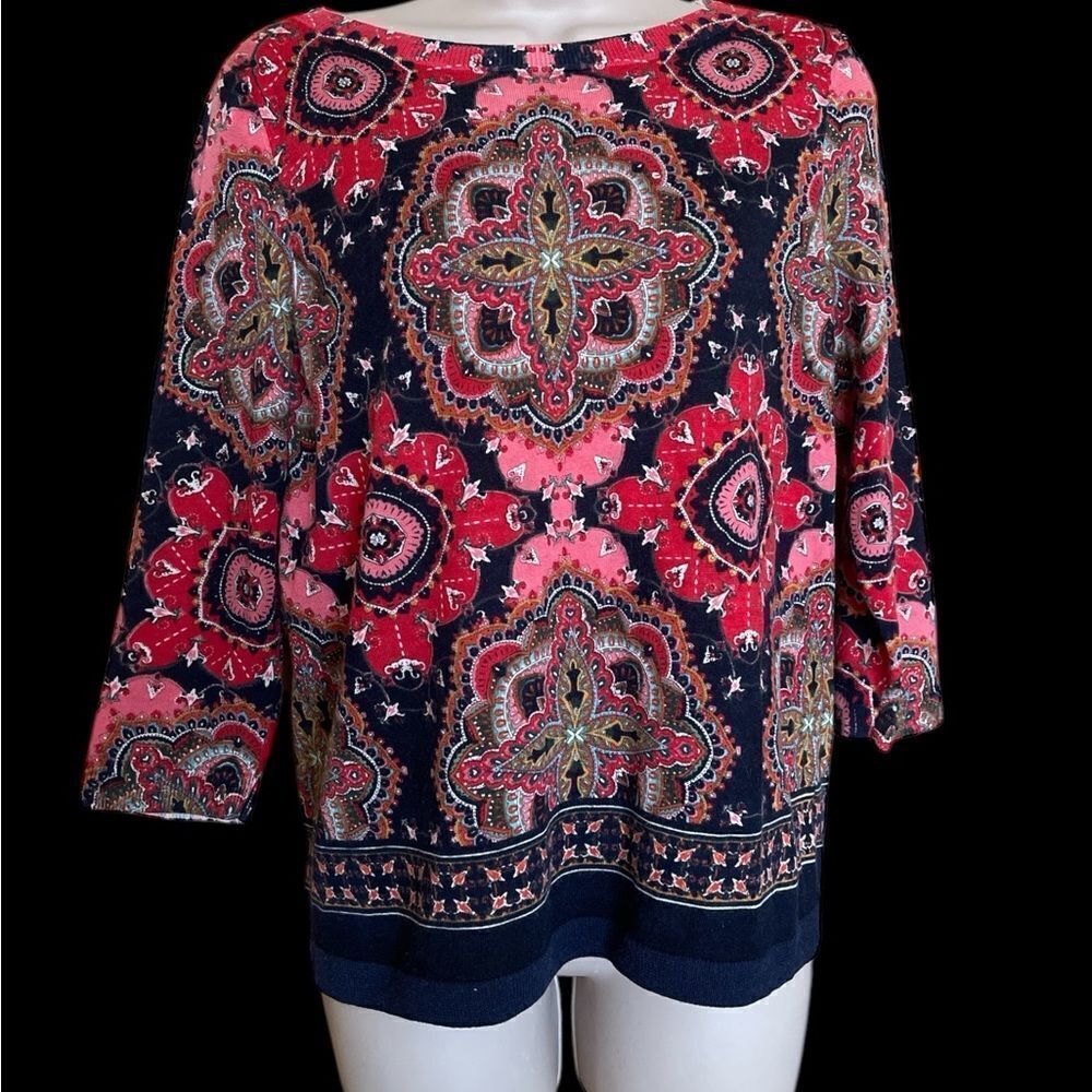 TALBOTS Patties Large Pure Merino wool Colorful Bohemian Patterned Top